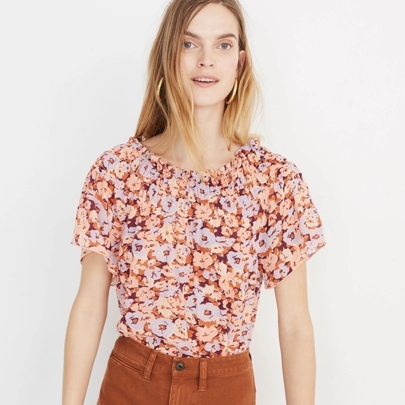 🏷️ 4/$25 Madewell Smocked Mockneck Off-Shoulder Top in Floral Breeze Size Small - Picture 2 of 11